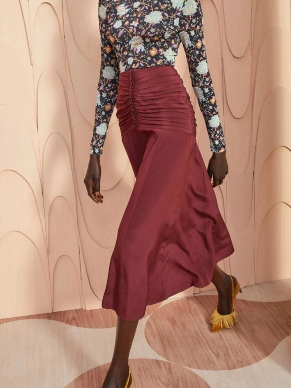 NWOT ULLA JOHNSON Imani Silk Midi Skirt in Mahogany $490
